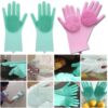 HUSB® Gloves Magic Silicone Dish Washing Gloves, Silicon Cleaning Gloves, Silicon Hand Gloves for Kitchen Dishwashing and Pet Grooming, Great for Washing Dish, Car, Bathroom (Multicolour, 1 Pair)