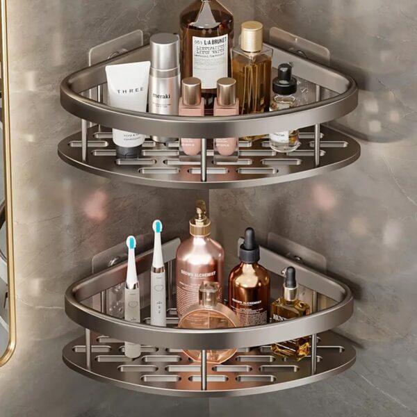 Hallstatt Pack of 2, Self Adhesive Bathroom Corner Shelf for Hallstatt Pack of 2, Self Adhesive Bathroom Corner Shelf for Wall Shelf Organizer Wall Mounted Aluminum Bathroom Shelves Rack Holder Stand for Bathroom (Black, Pack of 2)