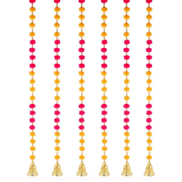Handmade Wall and Door Hanging for Home Decor | Diwali Ganesh Pooja Backdrop | Wedding and All Festival Decoration | Decorative Items Pack of 6 Pompom String