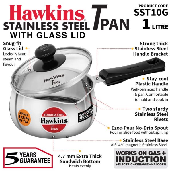 Hawkins-1-Litre-Tpan-Stainless-Steel-Tea-Pan-with-Glass-Lid-Induction-Sauce-Pan-Chai-Pan-Small-Pan-Silver-SST10G.jpg Hawkins 1 Litre Tpan, Stainless Steel Tea Pan with Glass Lid, Induction Sauce Pan, Chai Pan, Small Pan, Silver (SST10G)