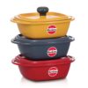 Hawkins Kitchen Gift Pack 2023 (23DGP) 3 Pieces Set of Hawkins Kitchen Gift Pack 2023 (23DGP) 3 Pieces Set of Die-Cast Square Mini Casseroles for Cooking, Reheating, Serving and Storing, Red, Yellow, Grey, 2.25 litre