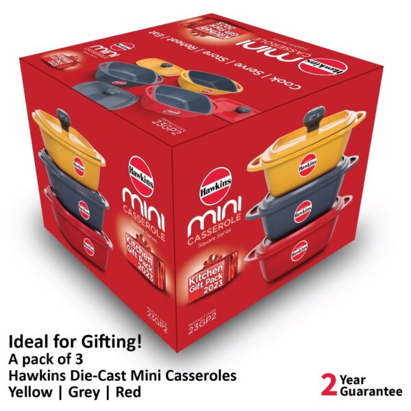 Hawkins-Kitchen-Gift-Pack-2023-23DGP-3-Pieces-Set-of-Die-Cast-Square-Mini-Casseroles-for-Cooking-Reheating-Serving-and-Storing-Red-Yellow-Grey-2.25-litre.jpg Hawkins Kitchen Gift Pack 2023 (23DGP) 3 Pieces Set of Die-Cast Square Mini Casseroles for Cooking, Reheating, Serving and Storing, Red, Yellow, Grey, 2.25 litre