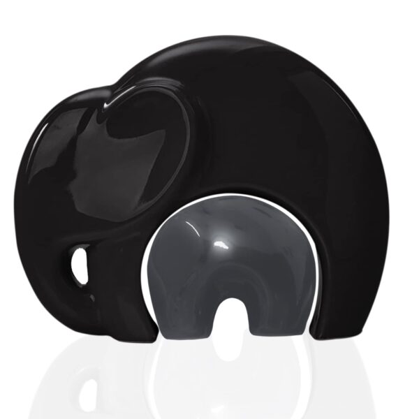 Home Décor Lucky Charm Elephant Mother & Child | Piano Finish Ceramic Figures - (Set of 2 Piece, Black and Grey)
