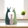 Home Decor Lucky Deer Family Statue, Ceramic Figures Showpiece, Set Home Decor Lucky Deer Family Statue, Ceramic Figures Showpiece, Set of 3 Modern Abstract Figurines for Home, Living Room, Office Decor. (Green/Light Green/Pink)