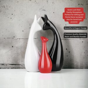 Home Decor Lucky Deer Family showpiece | Lucky Matt Black Red White Deer Family Set of 3 for Decoration and Home Decor