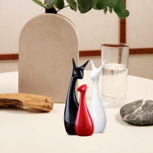 Home Decor Lucky Deer Statue Family Ceramic Figures - (Set of 3, Red,Black & White Color)