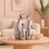 Home Decor Lucky Silver Deer Statue Family Ceramic Figures - (Set of 3, Silver Set)
