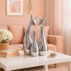 Home Decor Lucky Silver Deer Statue Family Ceramic Figures - (Set of 3, Silver Set)