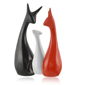 Home Decoration Lucky Deer Family Set | Piano Finish Ceramic Figures - (Set of 3, Black, White & Brown - Deer Family)