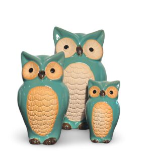 Home and More Jagat Singh and Sons Decorative Ceramic Family Figurine, Set of 3 Home Decor (Green owl Family)