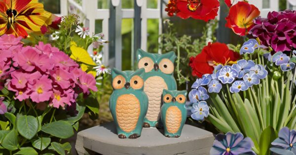 Home and More Jagat Singh and Sons Decorative Ceramic Family Figurine, Set of 3 Home Decor (Green owl Family)