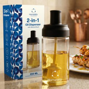 HomeWiz BPA-Free Plastic Oil Dispenser Bottle with Silicone Brush | Perfect for Air-Fryer Low-Oil Cooking, Baking, BBQ & Marinating | Easy-Pour Drip-Free Kitchen Oil Container – 350ml