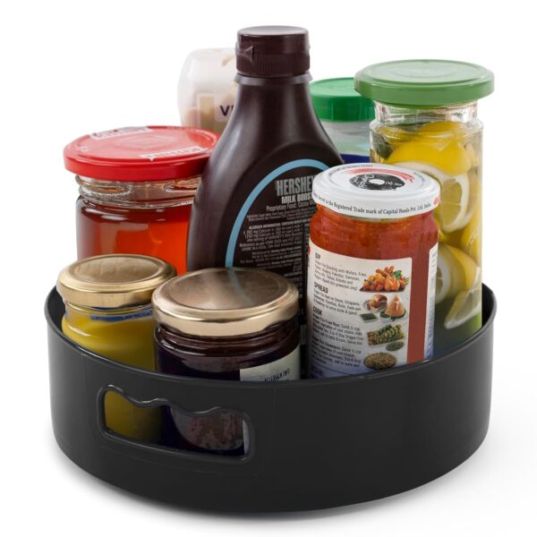 HomeWiz Multi-Purpose 360° Rotating Organizer Tray | Kitchen Accessories Items | Kitchen Organizer Rack | Kitchen Tools | Easy - Access Turntable for Spices, Storage & More | Black