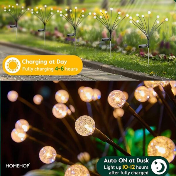 Homehop Solar Light Outdoor Home Waterproof 8 Led Crystal Ball Decorative Firefly Swaying Lamp for Garden Pathway, and Lawn Waterproof Automatic Powered (65 cm, Warm Light)