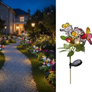 Homehop Solar Light for Garden 14 Butterflies Swaying 42 LED Decorative Lamp for Outdoor, Pathway, Balcony, and Home décor and Yard Multicolor Auto On/Off (800mah-ABS)