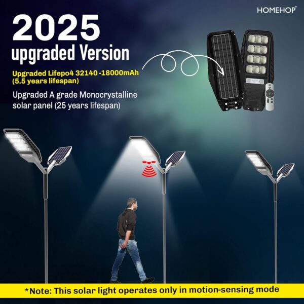 Homehop Solar Street Lights Outdoor Waterproof 200W Motion Sensor Security Wireless LED Wall Lamp for Home & Garden with Remote Control (Cool White)