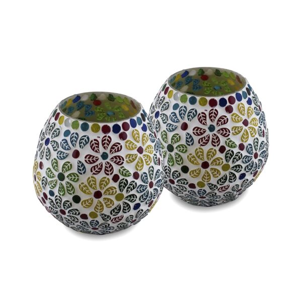 Homesake Tealight Candle Holders for Home Decor, Mosaic Glass, Flowers, Ramadan Decorations for Home, Item for Ramzan Eid Festival Home Decor Item | Pack of 2