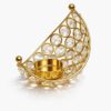 Homesake® Crystal Handcrafted Moon Shaped Tea Light Candle Holder for Home Décor Table Top Living Room for Ramzan, Festive Decorative, Ramadan Decorations for Home, Gifts Items, (Golden, Set of 2)