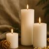Homesake® Pillar Candles Set of 3, Width 2" High 2" 4" 6" Large Paraffin Soy Wax Pillar Candles Aesthetic Modern Home Decor for Bathroom Living Room Diwali Gifts (White)