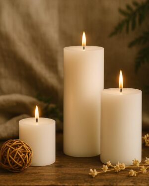 Homesake® Pillar Candles Set of 3, Width 2" High 2" 4" 6" Large Paraffin Soy Wax Pillar Candles Aesthetic Modern Home Decor for Bathroom Living Room Diwali Gifts (White)