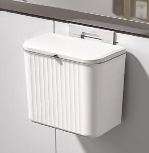 House of Quirk Plastic Hanging Kitchen Trash Can With Lid, Double-Sided Open Lid Design, Kitchen Trash Can, Kitchen Cabinet Door Hanging Wall Storage Bucket (7 Litre, White)