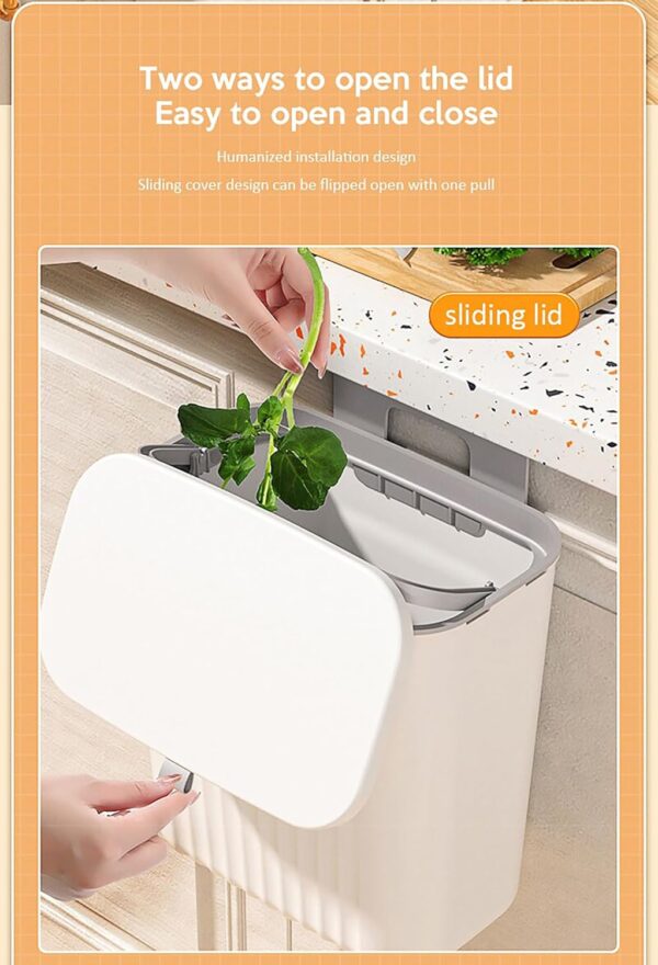 House of Quirk Plastic Hanging Kitchen Trash Can With Lid, Double-Sided Open Lid Design, Kitchen Trash Can, Kitchen Cabinet Door Hanging Wall Storage Bucket (7 Litre, White)