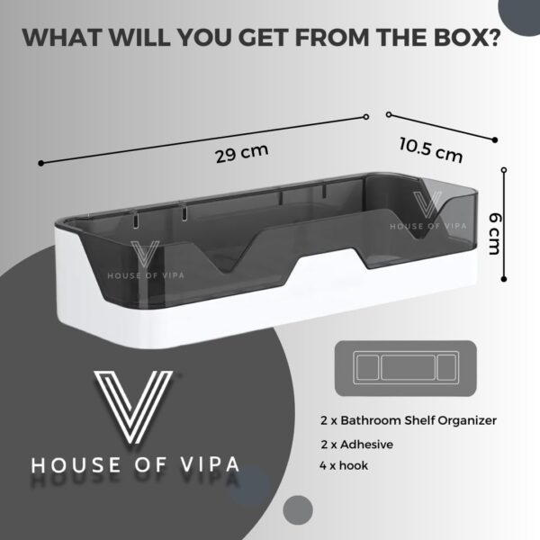 House-of-VIPA-Wall-Mounted-Bathroom-Shelf-Organizer-2-Tier-Plastic-Bathroom-Rack-with-4-Hooks-No-Drill-Adhesive-Bathroom-Accessories-for-Shampoo-Soap-Toiletries.jpg House of VIPA Wall Mounted Bathroom Shelf Organizer | 2 Tier Plastic Bathroom Rack with 4 Hooks | No Drill Adhesive Bathroom Accessories for Shampoo, Soap & Toiletries