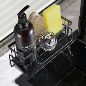 INOVERA (LABEL) Sponge Holder for Kitchen Sink - Dish Soap Brush Holding Rack Stand - Sinks Organizer Caddy - 23L x 9B x 10H cm (Black, metal)