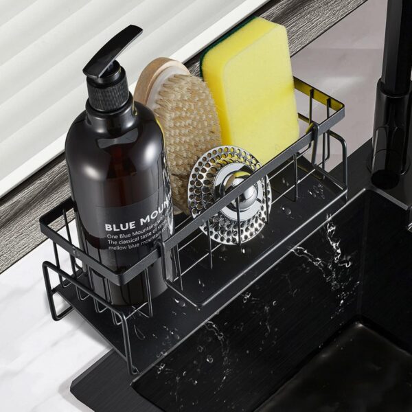 INOVERA (LABEL) Sponge Holder for Kitchen Sink - Dish Soap INOVERA (LABEL) Sponge Holder for Kitchen Sink - Dish Soap Brush Holding Rack Stand - Sinks Organizer Caddy - 23L x 9B x 10H cm (Black, metal)