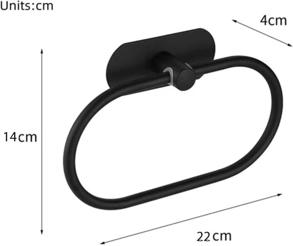 JIALTO 1 PCS Self Adhesive Towel Ring Matte Black, Oval Shaped Modern Hand Towel Holder, Stainless Steel Adhesive Hand Towel Hanger for Bathroom & Kithen Wall Mount (No Drilling) (Black)