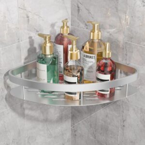 JIALTO 1 Pcs Corner Shelf for Bathroom– Self Adhesive Aluminium JIALTO 1 Pcs Corner Shelf for Bathroom– Self Adhesive Aluminium Wall Mounted Bathroom Organizer Rack for Shampoo & Toiletries, Kitchen Storage Shelf, No Drill (Silver)