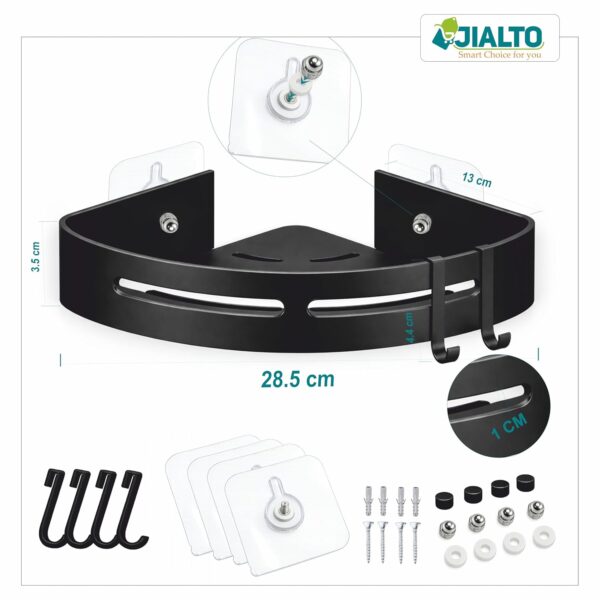 JIALTO 2 Pcs Racks for Bathroom Corner Adhesive Shelf- Wall Corner Stand- Corner Stand and Rack Without Drilling- Bathroom Storage Organizer- Accessories and Storage Rack (Black)