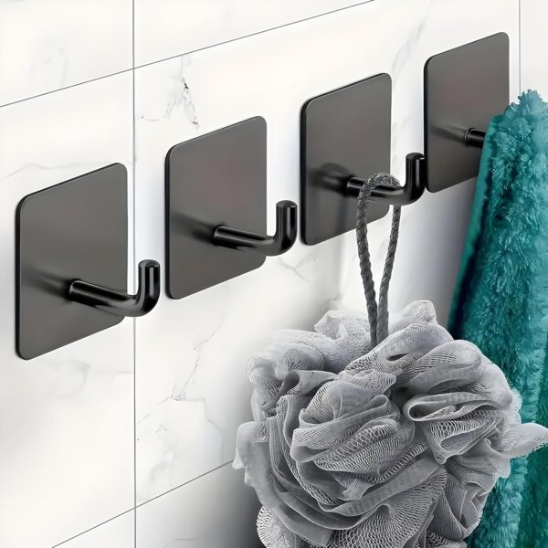 JIALTO 4 PCS Self Adhesive Stainless Steel Wall Hooks – JIALTO 4 PCS Self Adhesive Stainless Steel Wall Hooks – Heavy Duty Waterproof No Drill Wall Hanger for Bathroom, Kitchen & Towel – Strong Coat Hook, J Hook Black (Holds Up to 5 KG)