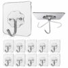 JIALTO Adhesive Hooks 10 Pcs – Heavy Duty 5 Kg Nail-Free Wall Hooks, Reusable Stainless Steel Sticky Hangers for Kitchen Bathroom Towels, Utility, Ceiling, Multipurpose Home Organization