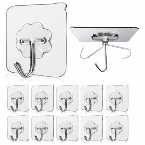 JIALTO Adhesive Hooks 10 Pcs – Heavy Duty 5 Kg Nail-Free Wall Hooks, Reusable Stainless Steel Sticky Hangers for Kitchen Bathroom Towels, Utility, Ceiling, Multipurpose Home Organization