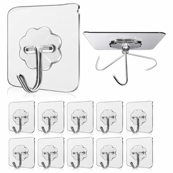 JIALTO Adhesive Hooks 10 Pcs – Heavy Duty 5 Kg Nail-Free Wall Hooks, Reusable Stainless Steel Sticky Hangers for Kitchen Bathroom Towels, Utility, Ceiling, Multipurpose Home Organization