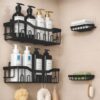 JIALTO Bathroom Storage Organizer Set 4 -in-1 Self-Adhesive Wall Mount Shelves with Soap Holder, No Drill Bathroom Shelves | Bathroom Adhesive Shelf | Bathroom Corner Shelf Rack (Black)