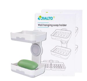 JIALTO Plastic Wall Mounted Double Layers Soap Dish Saver with Drain Tray, Adhesive Sponge Holder No-Drilling Soap Holder for Shower Bathroom Kitchen - Multicolour