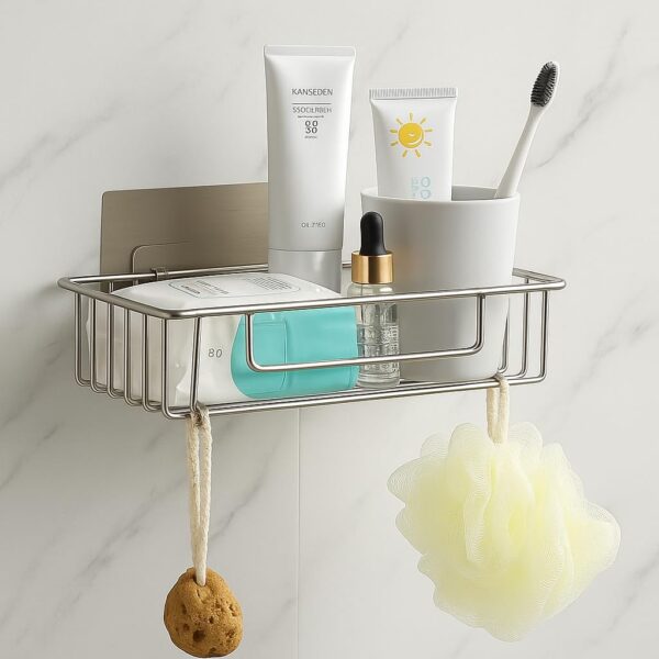 JIALTO Stainless Steel Self-Adhesive Bathroom Organiser with Towel Holder for JIALTO Stainless Steel Self-Adhesive Bathroom Organiser with Towel Holder for Bathroom Accessories β No Drill, Wall Mount Bathroom Shelf for Wall (26L X 12W X 6H CM, Pack of 1)