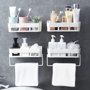 Jaravik 4 Pack Bathroom Rack, Modern Wall-Mounted Shelf, 4 Shelves, White, Bathroom Accessories Set, Plastic