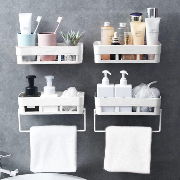 Jaravik 4 Pack Bathroom Rack, Modern Wall-Mounted Shelf, 4 Shelves, White, Bathroom Accessories Set, Plastic