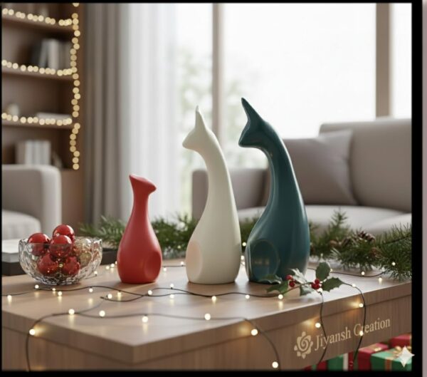Jiyansh Creation Lucky Deer Family Ceramic Figurines, Set of 3, Modern Abstract Showpiece for Home, Living Room, Office Decor