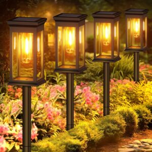 KOOPER 8 Pack Solar Pathway Lights - Unique Waterproof Garden Lights for Outdoor Patio, Yard, Lawn, Walkway - Auto On/Off