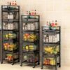 KWER Metal Kitchen Trolley Square Onion Baskets for Storage,Kitchen Accessories Items&Vegetable Basket for Kitchen Organizer Items&Storage Portable Kitchen Accessories with Wheels(Black,Layer-3)