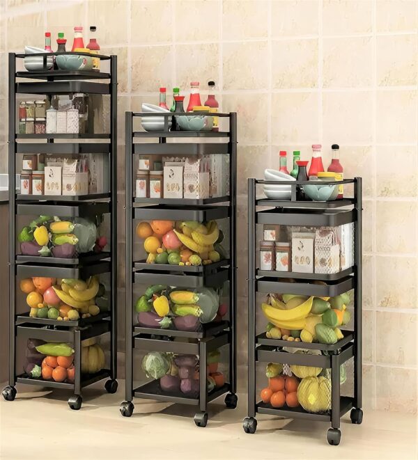 KWER Metal Kitchen Trolley Square Onion Baskets for Storage,Kitchen Accessories Items&Vegetable Basket for Kitchen Organizer Items&Storage Portable Kitchen Accessories with Wheels(Black,Layer-3)