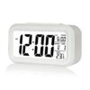 Kadio Digital Alarm Clock,Battery Operated Small Desk Clocks,with Date,Indoor Temperature,Smart Night Light,LCD Electronic Clock for Bedroom Home Office - White (KDwhite)