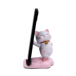 Kawaii Cat Phone Stand – Cute Desk Ornament Universal Holder for All Smartphones & Tablets – Adorable Desktop Cat Figurine for Office, Home, Gift – Non-Slip & Sturdy Base (Leaning On Wall)