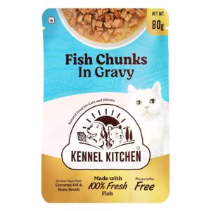 Kennel Kitchen Wet Cat Food for Adults and Kittens, Fish Kennel Kitchen Wet Cat Food for Adults and Kittens, Fish Chunks in Gravy, 12 Pouches (12 X 80 GMS)