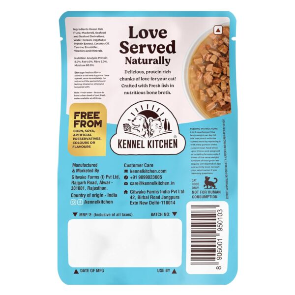 Kennel Kitchen Wet Cat Food for Adults and Kittens, Fish Chunks in Gravy, 12 Pouches (12 X 80 GMS)