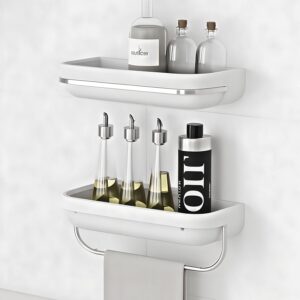 KiZY Self Adhesive Luxury Bathroom Shelf, Kitchen Storage Rack, Bathroom Organizer, No Drill Require, Stuurdy and Durable. (White Pack of 2, for Flat Wall)